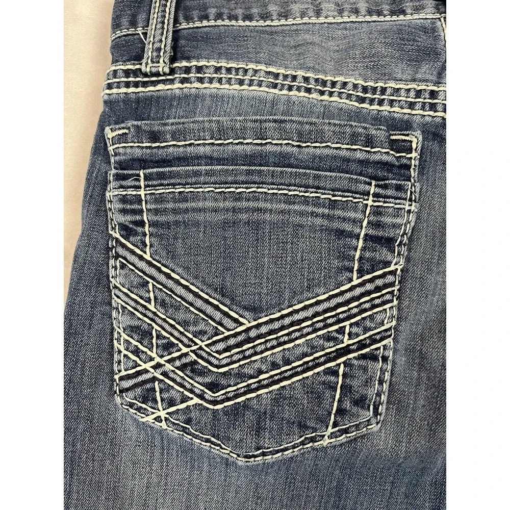 BKE Buckle Jake Jean Men 30L Blue Wash Straight Stretch Whisker Rodeo Cowboy